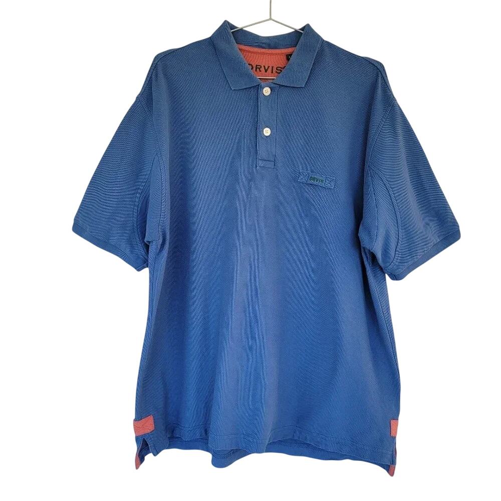 Orvis Polo Shirt Short Sleeve Classic Fit Mens Size L Blue Cotton